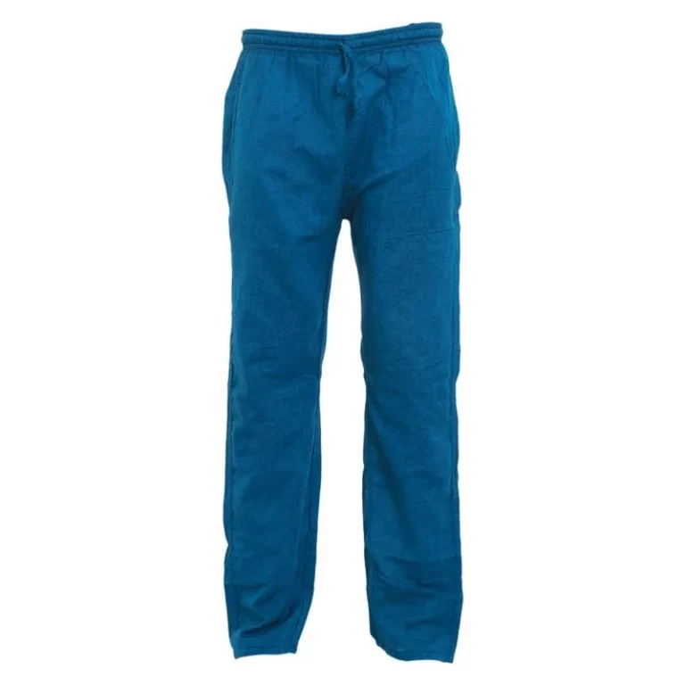 Fair Trade Casual Street Style Men's Trousers | Loose Fit Handmade Cotton & Linen Pants, Blue