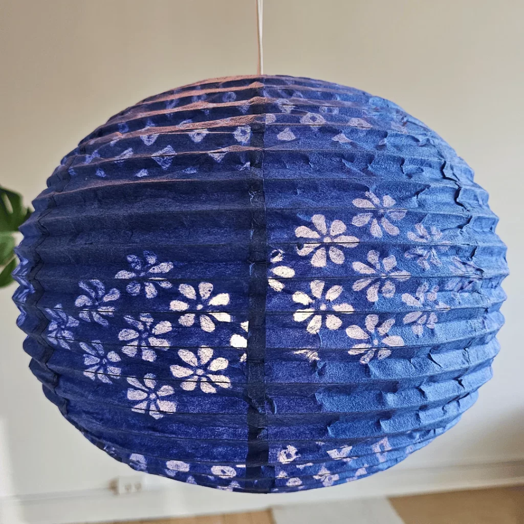 Handmade Nepali Kagaj AKA Lokta Paper Lampshades - Blue Half Jali