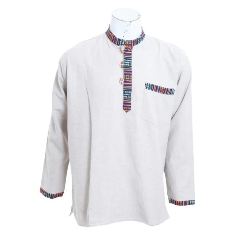 Handmade Lightweight Cotton Shirt | Unisex Thin Fabric Top | Summer Essential | Casual Style | Eco-Friendly Gift ! Classic Border, Nomadic Cream - Fair Trade