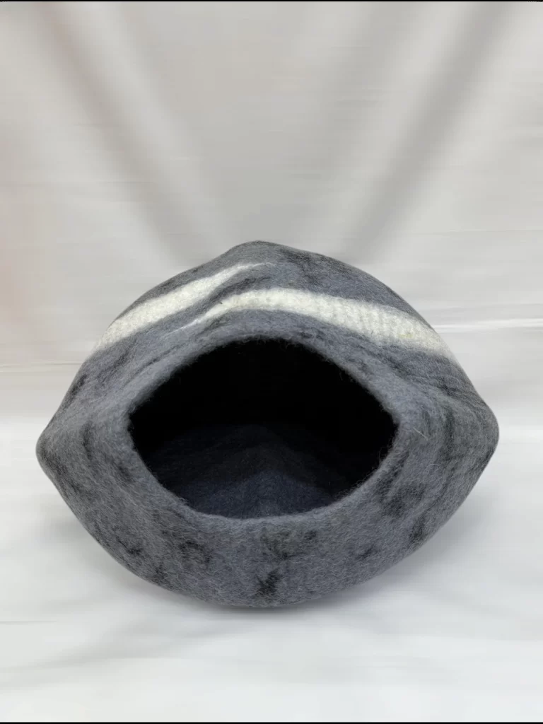 50cm Handmade Wool Felted Cat Cave House with Striped Design