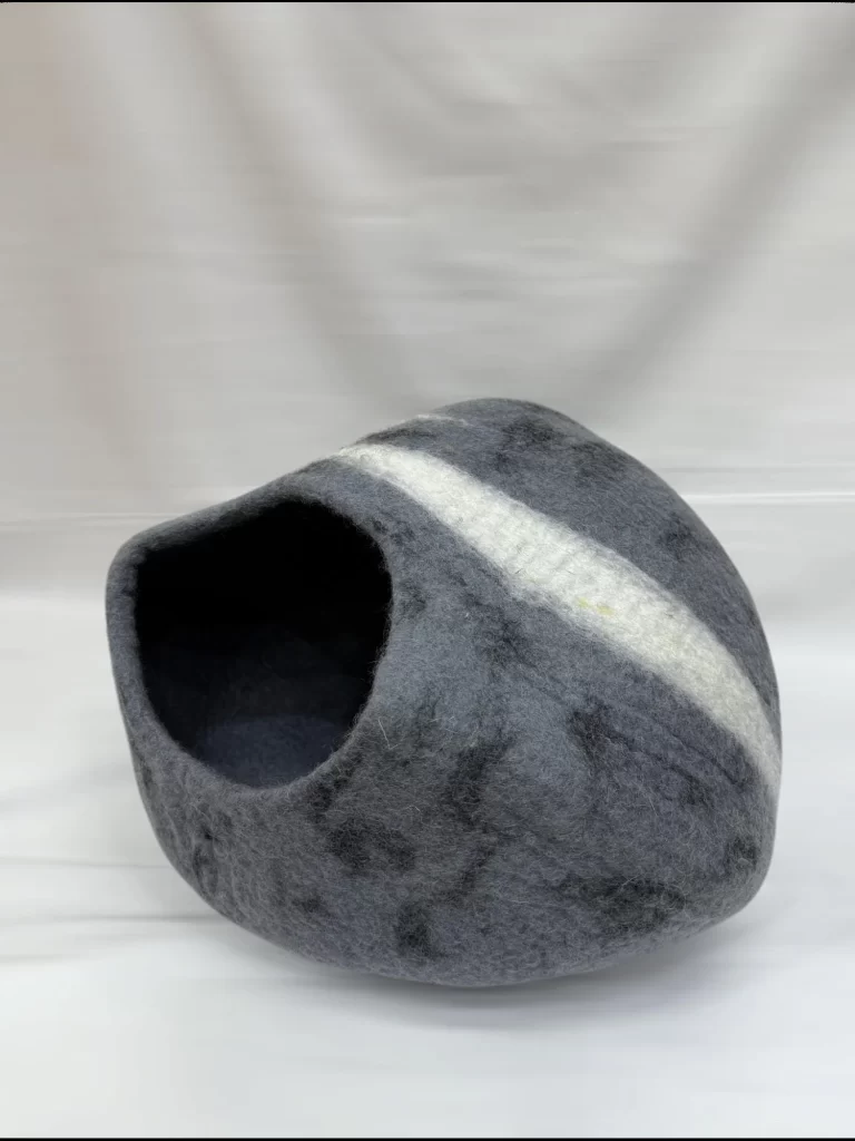 50cm Handmade Wool Felted Cat Cave House with Striped Design