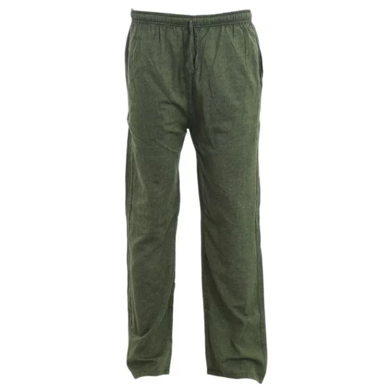 Casual Street Style Men's Trousers | Loose Fit Handmade Cotton & Linen Pants, Green - Fair Trade