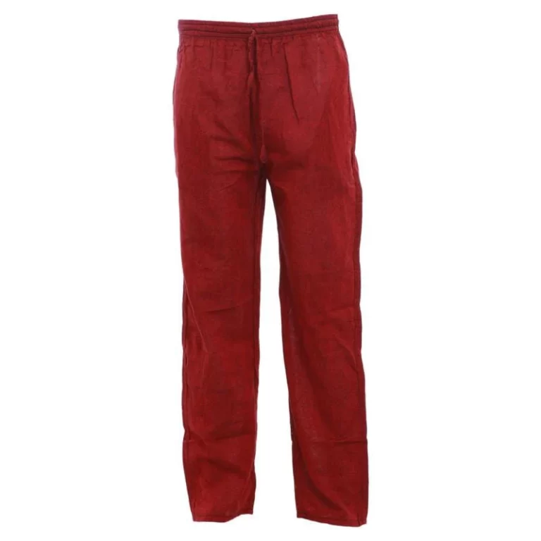 Fair Trade Casual Street Style Men's Trousers | Loose Fit Handmade Cotton & Linen Pants, Maroon