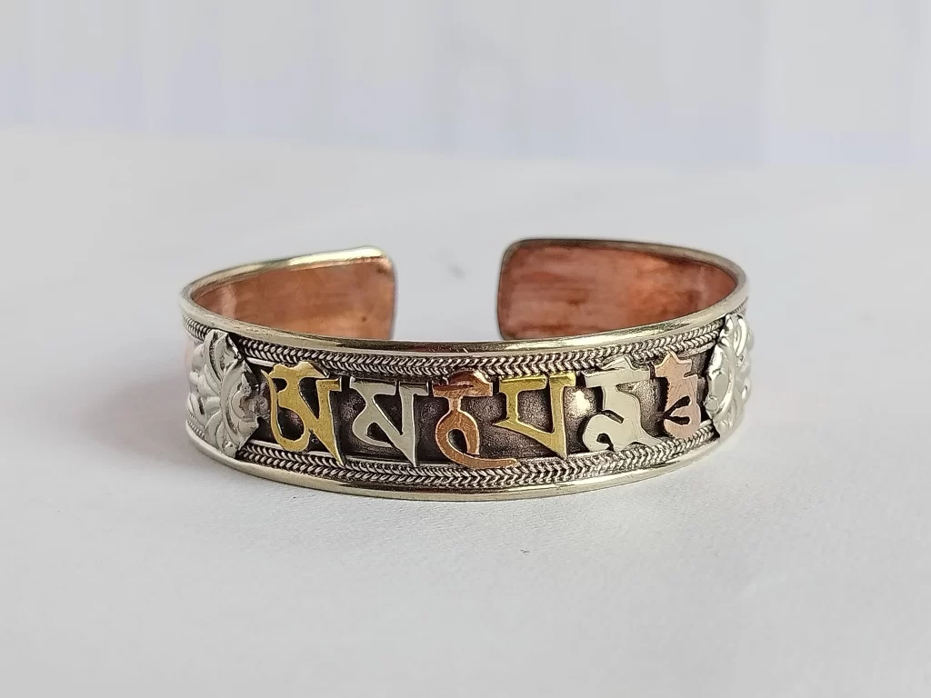 Om Mani Padhme Copper Bracelet - tri metal - Pure Copper Bracelet