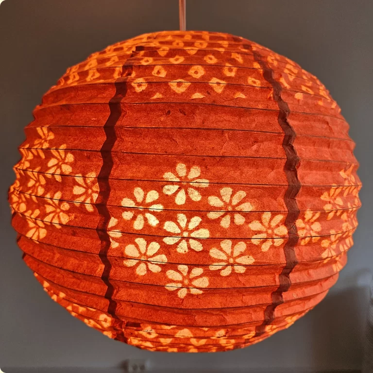 Handmade Nepali Kagaj AKA Lokta Paper Lampshades - Orange Half Jali