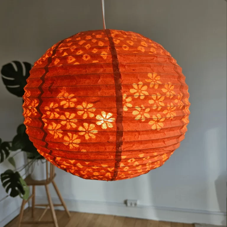 Handmade Nepali Kagaj AKA Lokta Paper Lampshades - Orange Half Jali