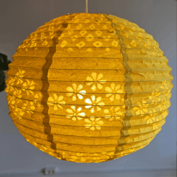 Yellow paper lampshade hand made half flower