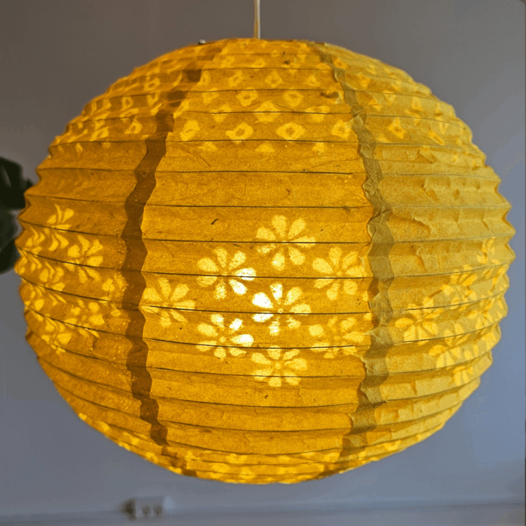 Handmade Nepali Kagaj AKA Lokta Paper Lampshades - Yellow Half Jali