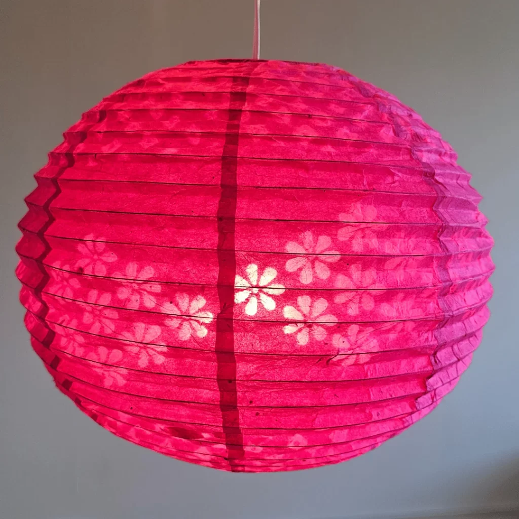 Handmade Nepali Kagaj AKA Lokta Paper Lampshades - Pink Half Jali