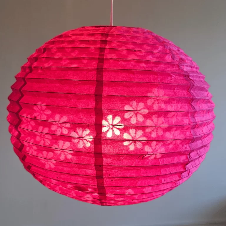 Handmade Nepali Kagaj AKA Lokta Paper Lampshades - Pink Half Jali