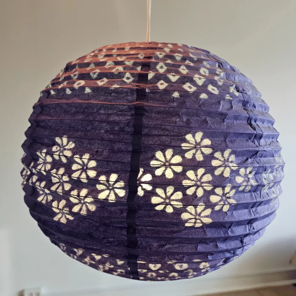 Handmade Nepali Kagaj AKA Lokta Paper Lampshades - Purple Half Jali