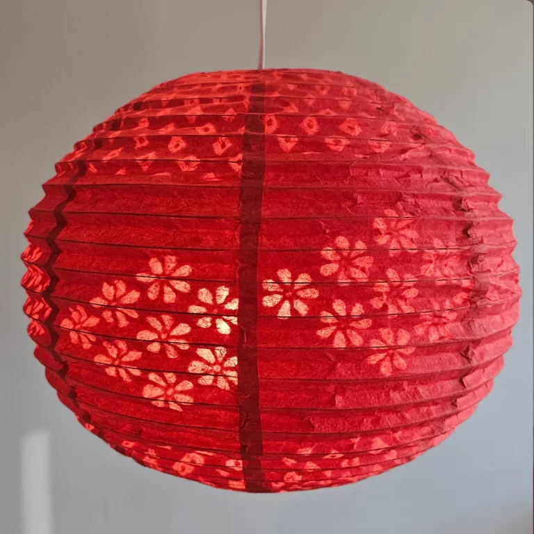 Handmade Nepali Kagaj AKA Lokta Paper Lampshades - Red Half Jali