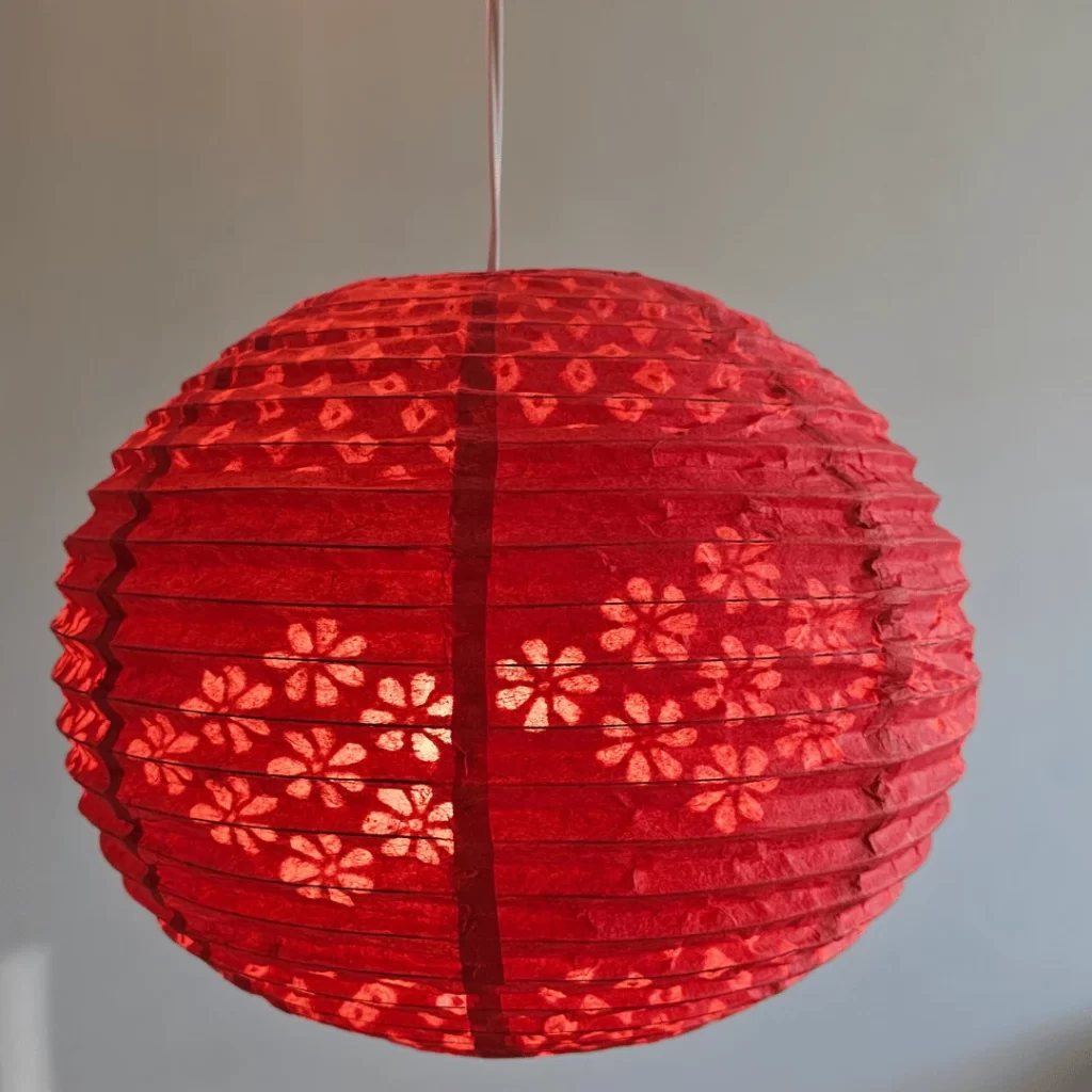 Handmade Nepali Kagaj AKA Lokta Paper Lampshades - Red Half Jali