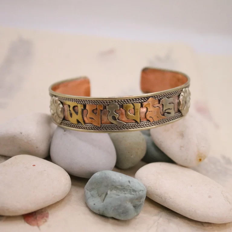 Handmade Copper Bracelet - Tibetan Auspicious Design - Mantra Carved Copper Bracelet