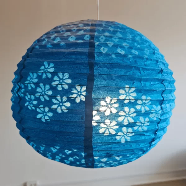 Handmade Nepali Kagaj AKA Lokta Paper Lampshades - Turquoise Half Jali