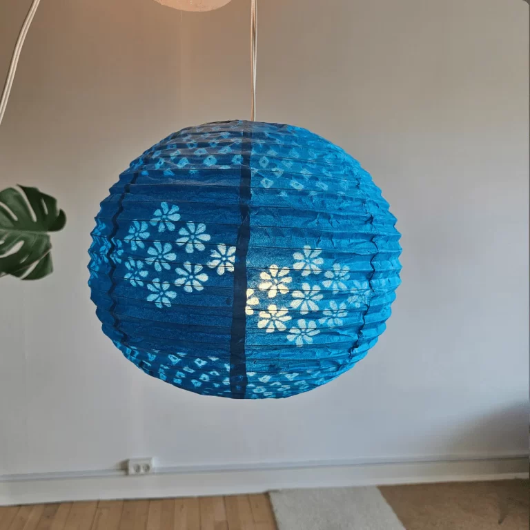 Handmade Nepali Kagaj AKA Lokta Paper Lampshades - Turquoise Half Jali
