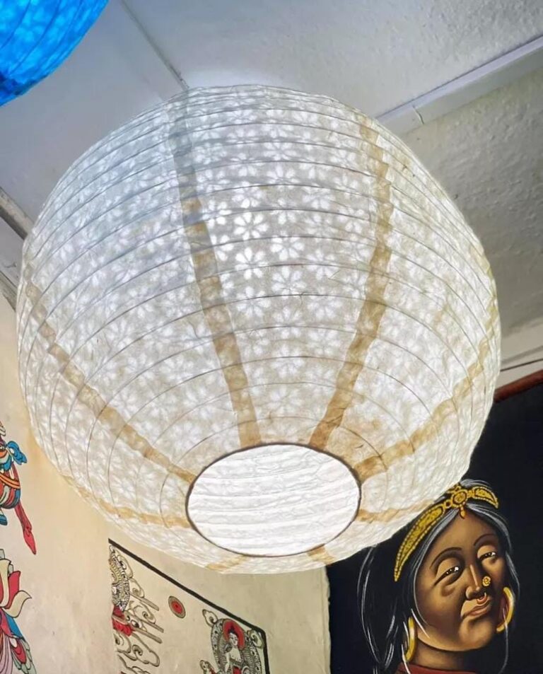 Lokta Paper Lampshade - Handmade Rice Paper Lampshade - Nepali Kagaj - full Butta