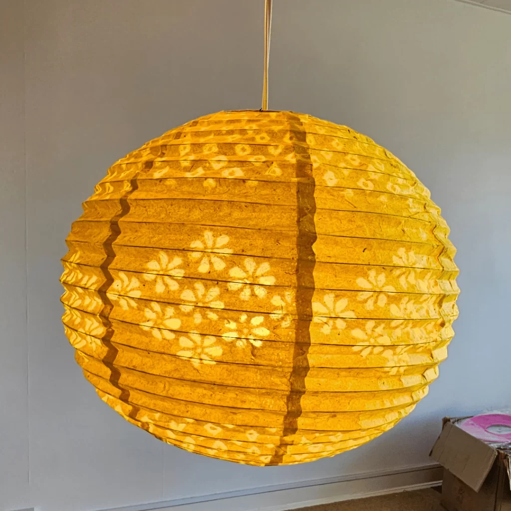 Handmade Nepali Kagaj AKA Lokta Paper Lampshades - Yellow Half Jali