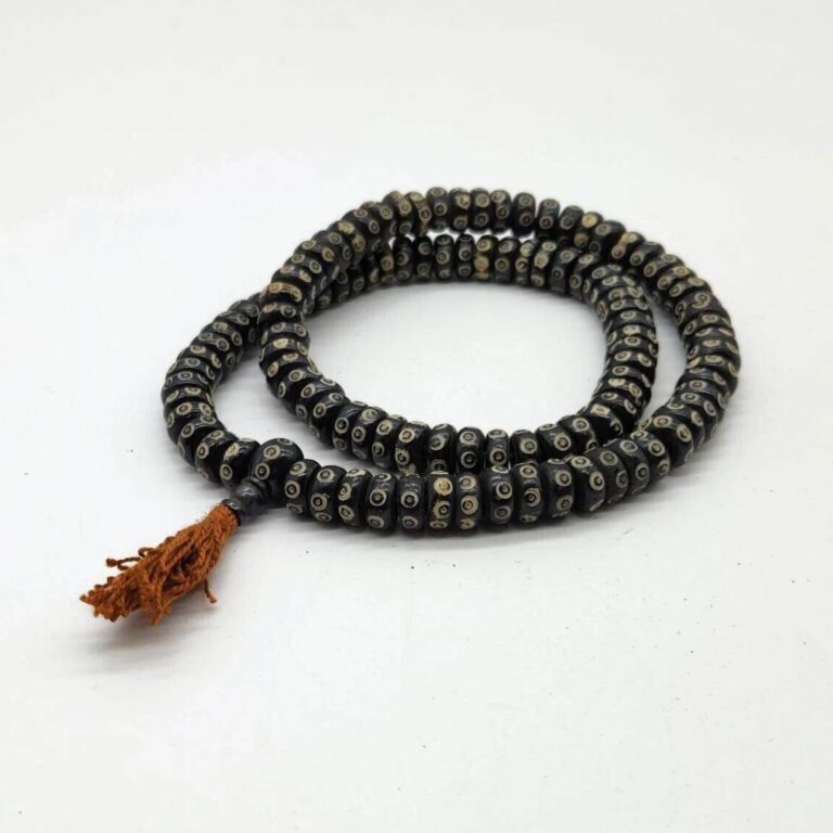 Black Beads Mala - Tibetan Meditation Prayer Mala - Carved