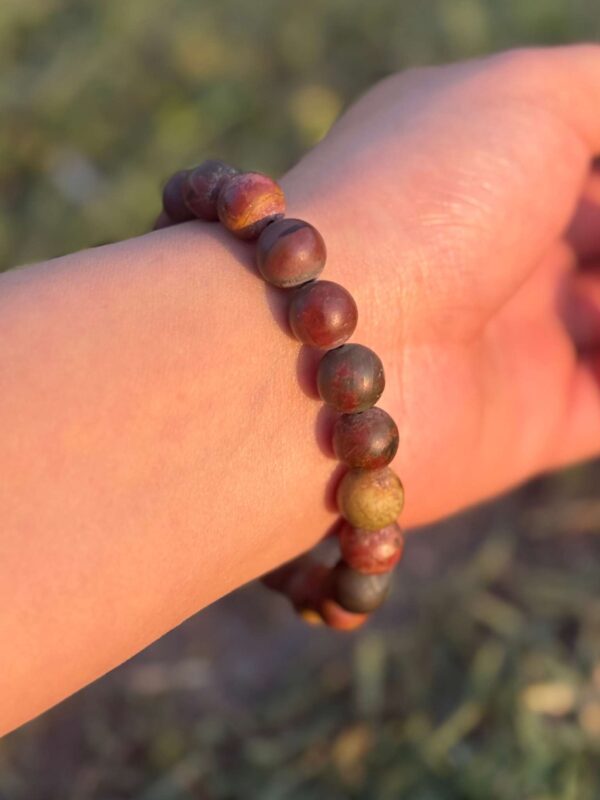 Elephant Jasper Natural Gemstone Bracelet in left hand
