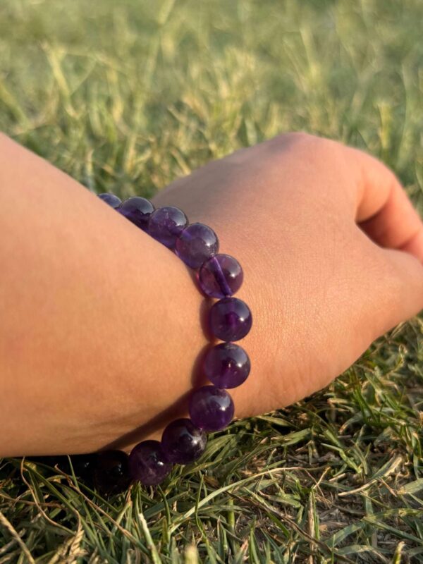 purple agate natural gem stone bracelet side top view