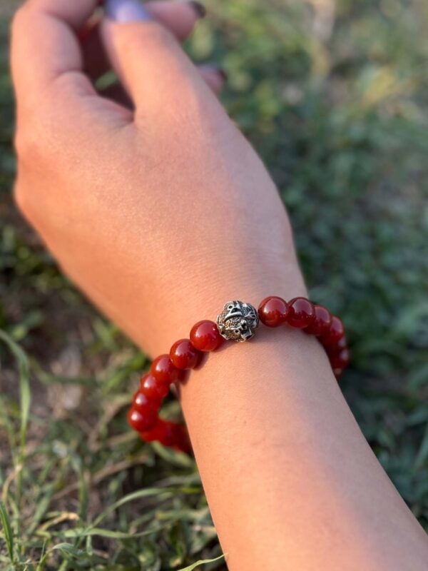 red carnelian natural gemstone bracelet with guru bead left view