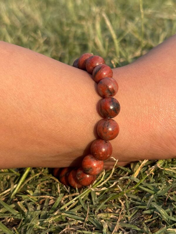 red jasper natural gem stone bracelet close view