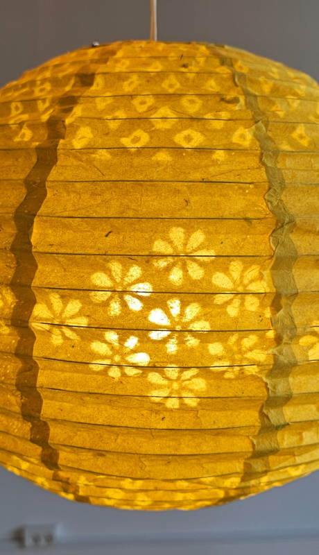 Yellow paper lampshade hand made half flower